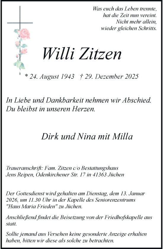 Traueranzeige von Willi Zitzen von Rheinische Post