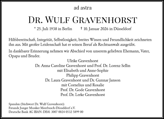 Traueranzeige von Wulf Gravenhorst von Rheinische Post