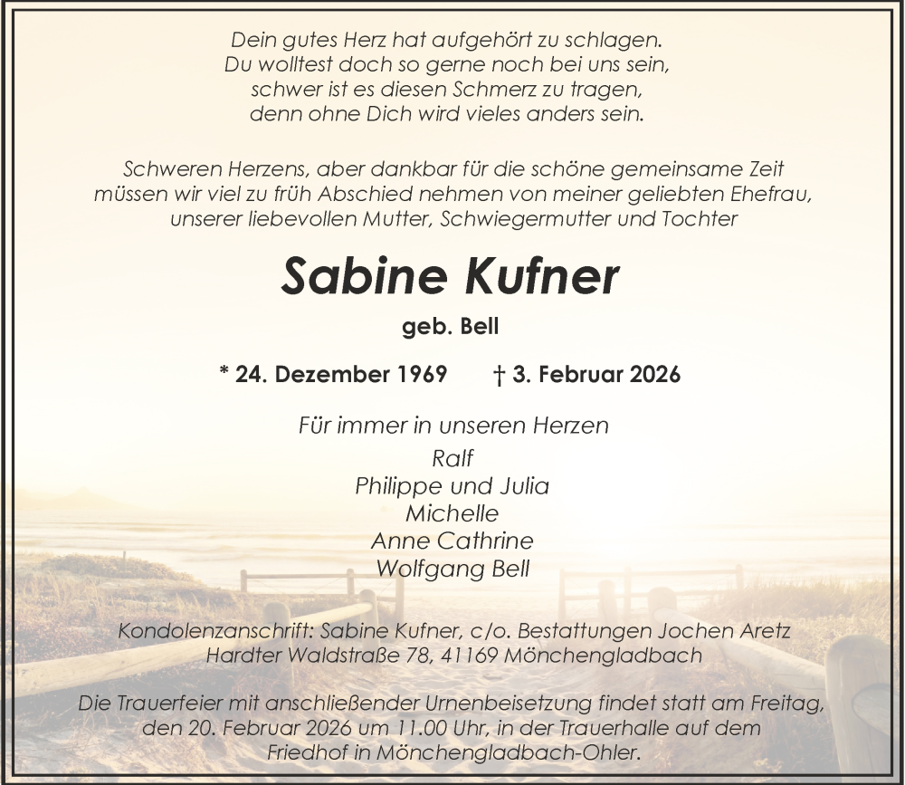  Traueranzeige für Sabine Kufner vom 07.02.2026 aus Rheinische Post