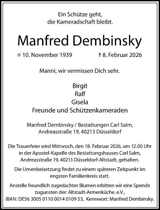 Traueranzeige von Manfred Dembinsky von Rheinische Post