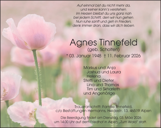 Traueranzeige von Agnes Tinnefeld von Rheinische Post