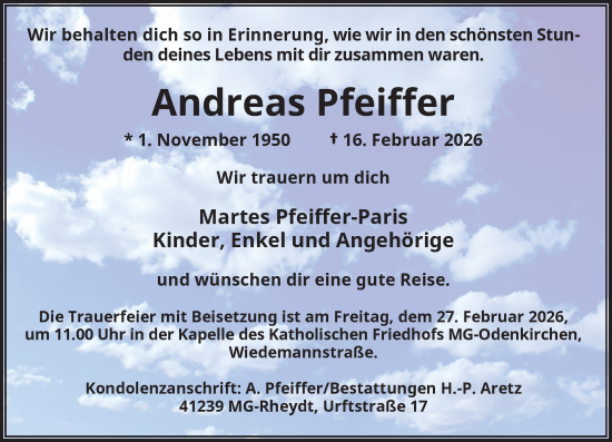Traueranzeige von Andreas Pfeiffer von Rheinische Post