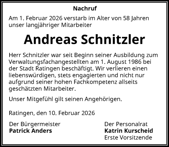 Traueranzeige von Andreas Schnitzler von Rheinische Post
