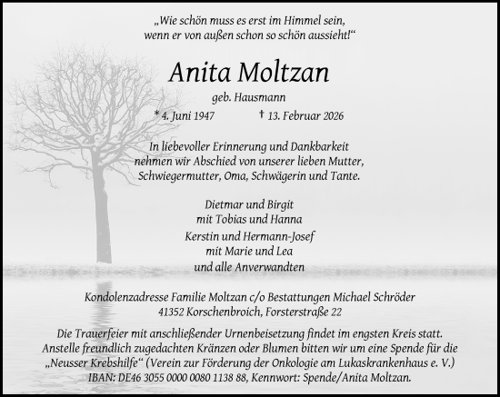 Traueranzeige von Anita Moltzan von Rheinische Post