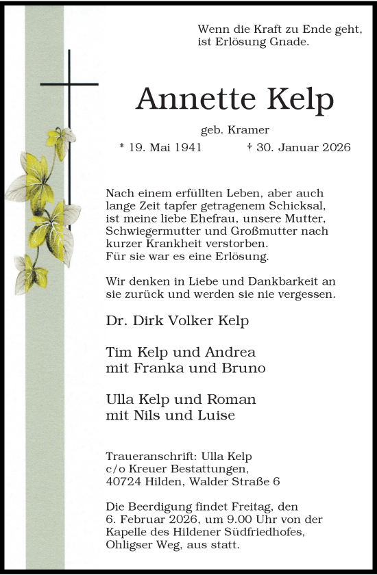 Traueranzeige von Annette Kelp von Rheinische Post