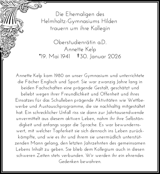 Traueranzeige von Annette Kelp von Rheinische Post
