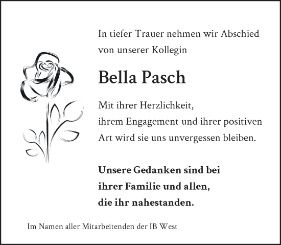 Traueranzeige von Bella Pasch von Rheinische Post