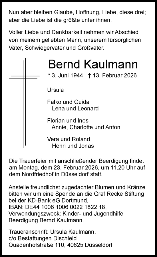 Traueranzeige von Bernd Kaulmann von Rheinische Post