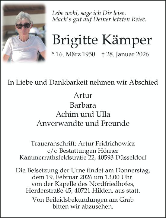 Traueranzeige von Brigitte Kämper von Rheinische Post