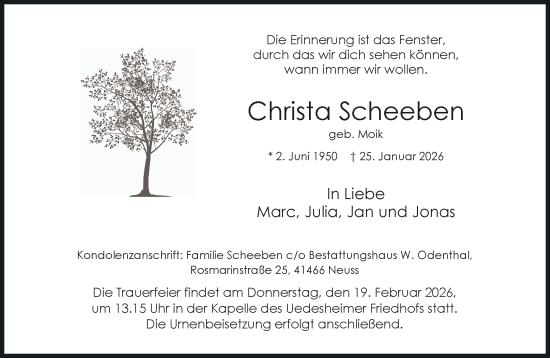 Traueranzeige von Christa Scheeben von Rheinische Post