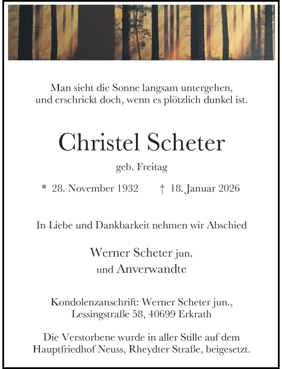 Traueranzeige von Christel Scheter von Rheinische Post