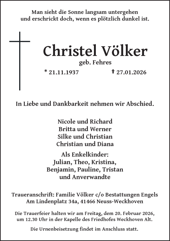 Traueranzeige von Christel Völker von Rheinische Post