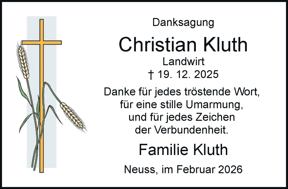  Traueranzeige für Christian Kluth vom 07.02.2026 aus Rheinische Post
