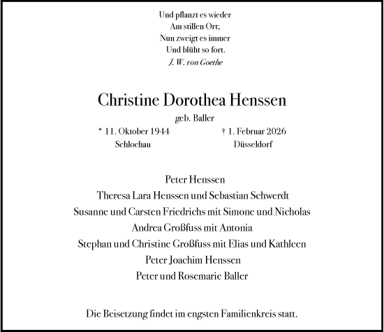 Traueranzeige von Christine Dorothea Henssen von Rheinische Post