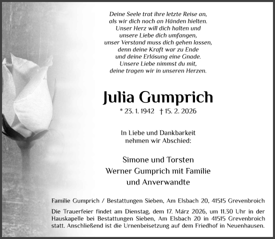 Traueranzeige von Julia Gumprich von Rheinische Post