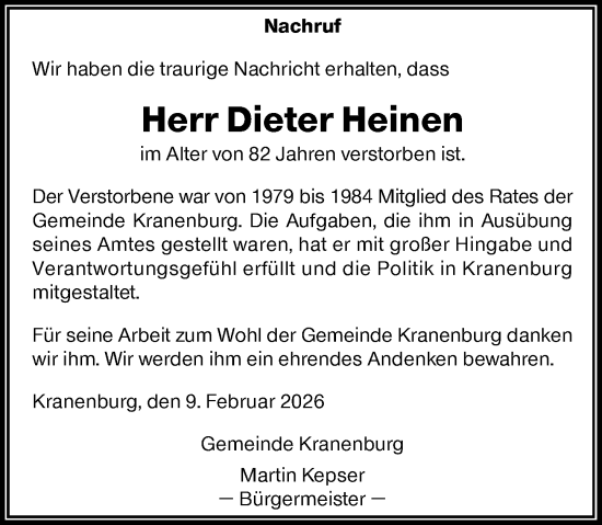 Traueranzeige von Dieter Heinen von Rheinische Post