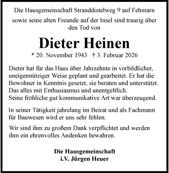 Traueranzeige von Dieter Heinen von Rheinische Post
