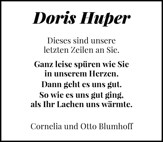 Traueranzeige von Doris Huper von Rheinische Post