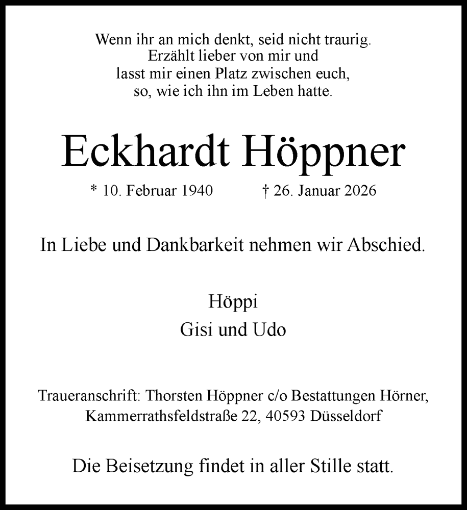  Traueranzeige für Eckhardt Höppner vom 21.02.2026 aus Rheinische Post