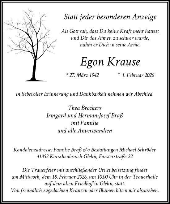 Traueranzeige von Egon Krause von Rheinische Post