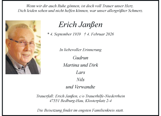 Traueranzeige von Erich Janßen von Rheinische Post