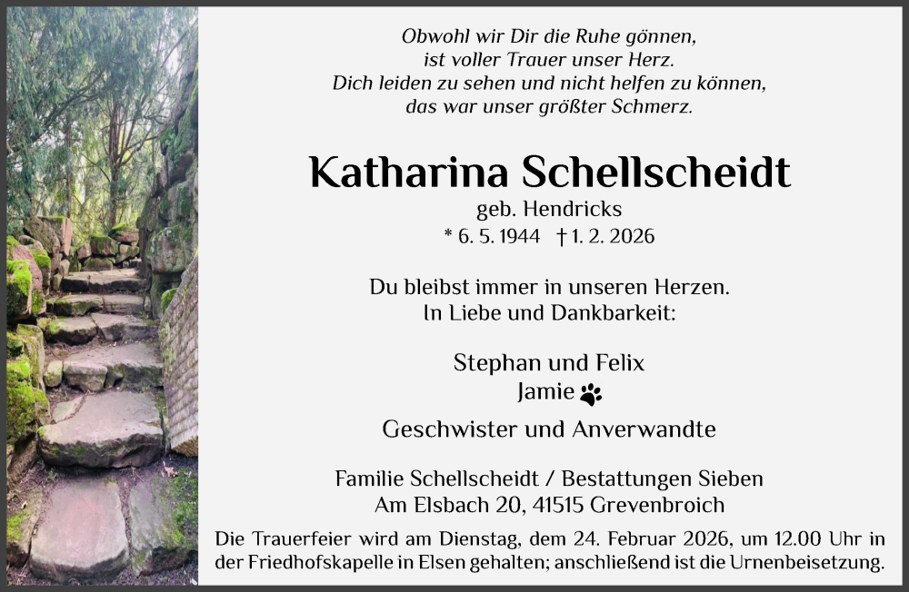 Traueranzeige für Katharina Schellscheidt vom 07.02.2026 aus Rheinische Post