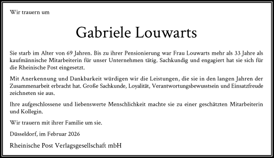 Traueranzeige von Gabriele Louwarts von Rheinische Post