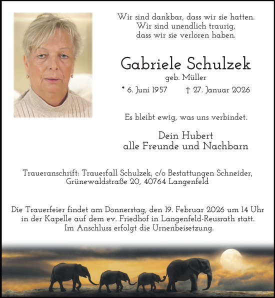 Traueranzeige von Gabriele Schulzek von Rheinische Post
