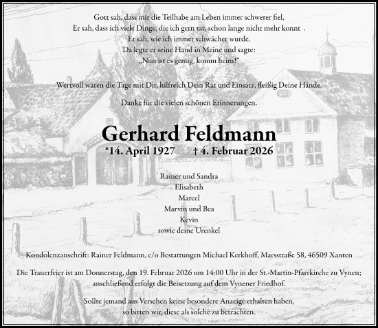 Traueranzeige von Gerhard Feldmann von Rheinische Post