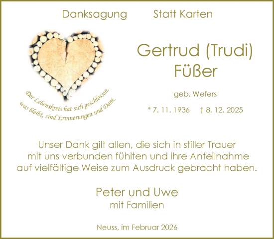 Traueranzeige von Gertrud Füßer von Rheinische Post