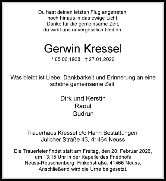 Traueranzeige von Gerwin Kressel von Rheinische Post