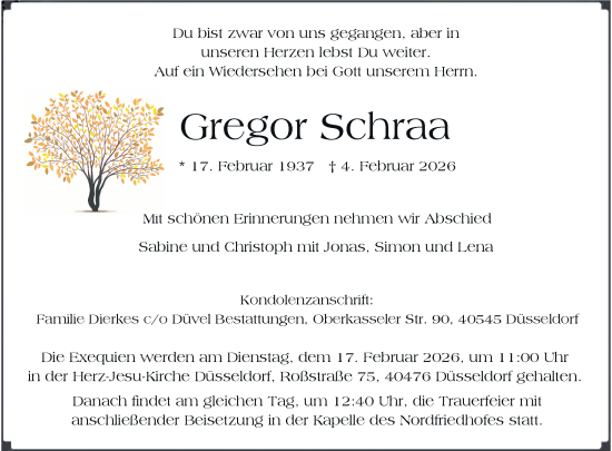 Traueranzeige von Gregor Schraa von Rheinische Post