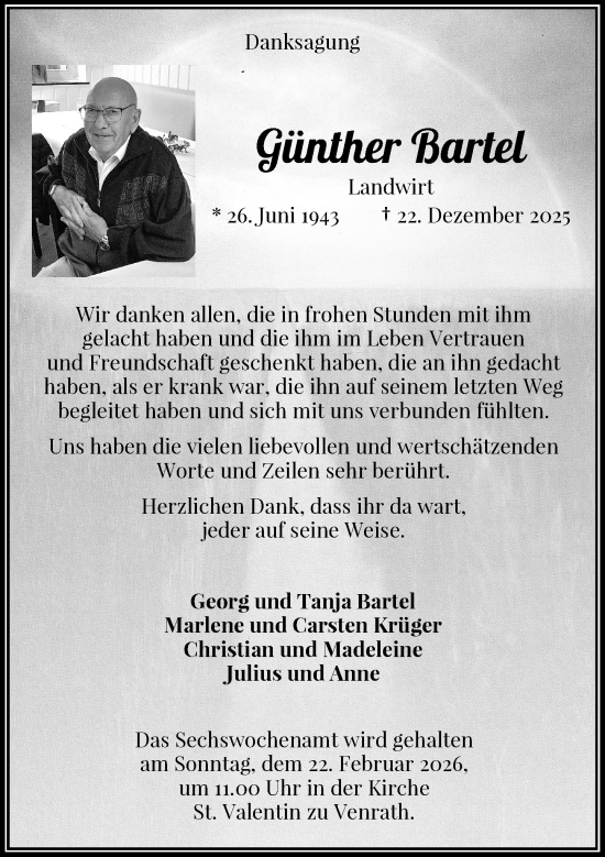 Traueranzeige von Günther Bartel von Rheinische Post