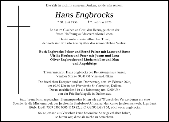 Traueranzeige von Hans Engbrocks von Rheinische Post
