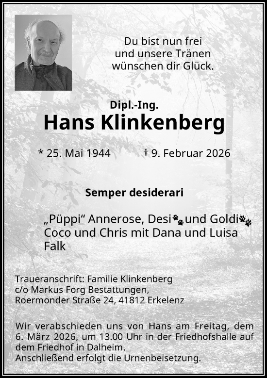 Traueranzeige von Hans Klinkenberg von Rheinische Post