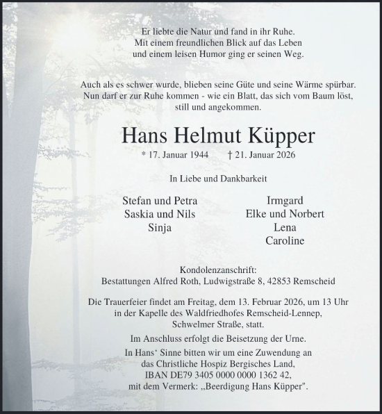 Traueranzeige von Hans Helmut Küpper von Rheinische Post