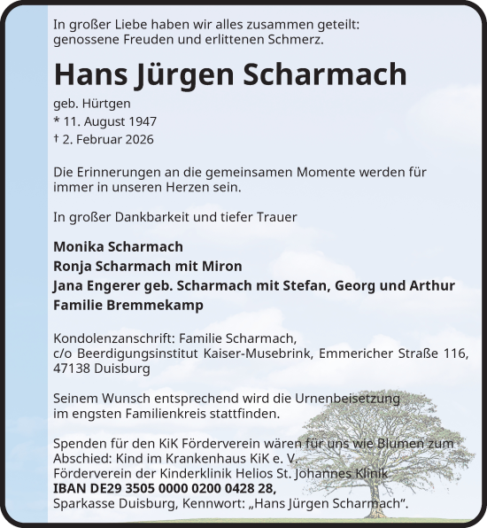 Traueranzeige von Hans Jürgen Scharmach von Rheinische Post