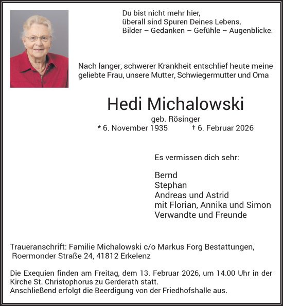 Traueranzeige von Hedi Michalowski von Rheinische Post
