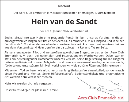 Traueranzeige von Hein van de Sandt von Rheinische Post