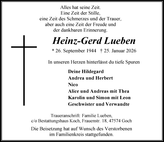Traueranzeige von Heinz-Gerd Lueben von Rheinische Post