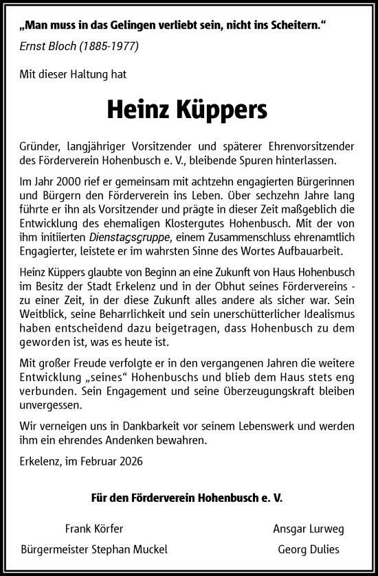 Traueranzeige von Heinz Küppers von Rheinische Post