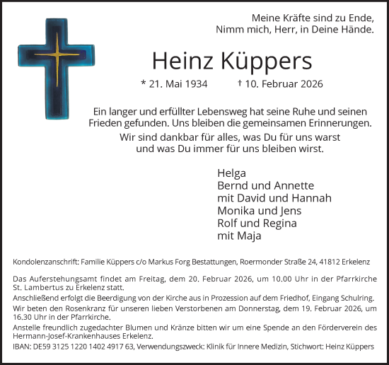 Traueranzeige von Heinz Küppers von Rheinische Post