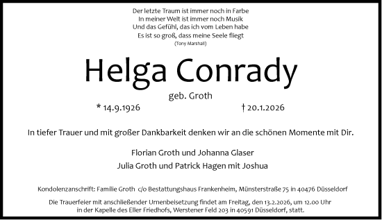 Traueranzeige von Helga Conrady von Rheinische Post