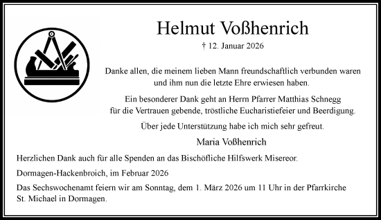 Traueranzeige von Helmut Voßhenrich von Rheinische Post