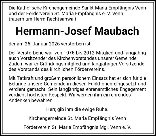 Traueranzeige von Hermann-Josef Maubach von Rheinische Post
