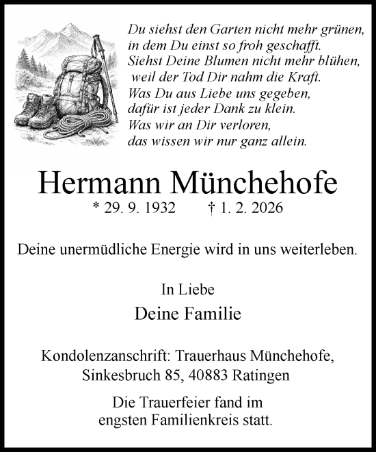 Traueranzeige von Hermann Münchehofe von Rheinische Post