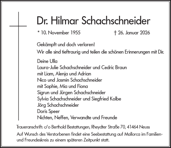 Traueranzeige von Hilmar Schachschneider von Rheinische Post