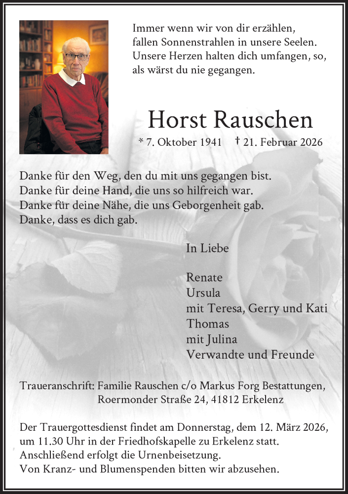  Traueranzeige für Horst Rauschen vom 28.02.2026 aus Rheinische Post