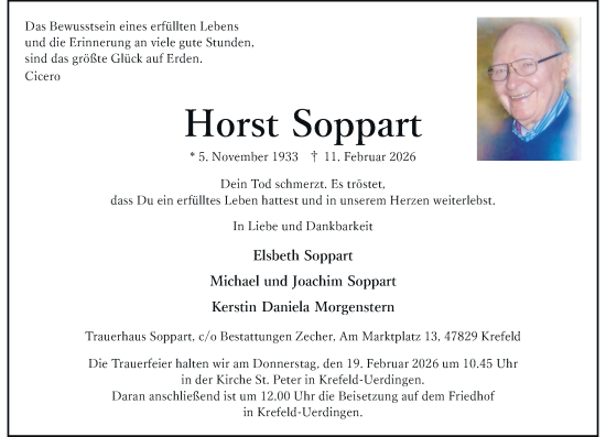 Traueranzeige von Horst Soppart von Rheinische Post