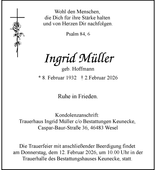 Traueranzeige von Ingrid Müller von Rheinische Post